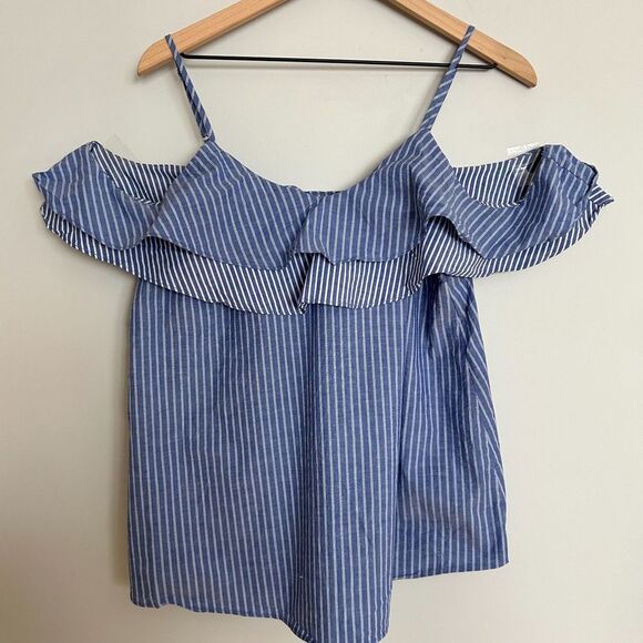 A New Day Blue White Striped Off the Shoulder Ruffle Top - Picture 1 of 8